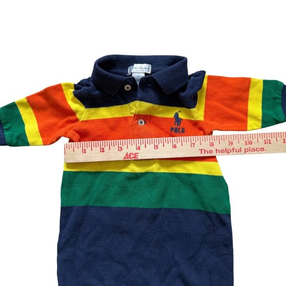 Ralph Lauren Baby Boy Striped Polo Romper With Multicolor Design Navy Orange Gre - Picture 4 of 5